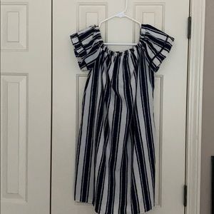 cute, striped, off the shoulder dress